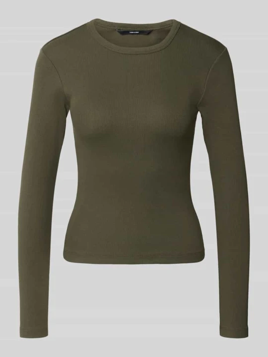 Zdjęcie produktu bluzka z długim rękawem o kroju slim fit z mieszanki bawełny model 'CHLOE' Vero Moda Ziemisty brązowy