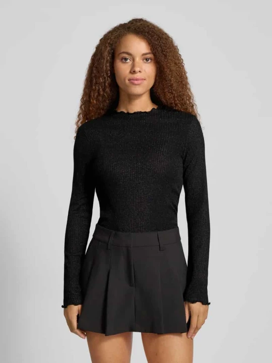 Zdjęcie produktu Bluzka z długim rękawem o kroju slim fit z mieszanki bawełny model ‘EMMA’ Only Czarny