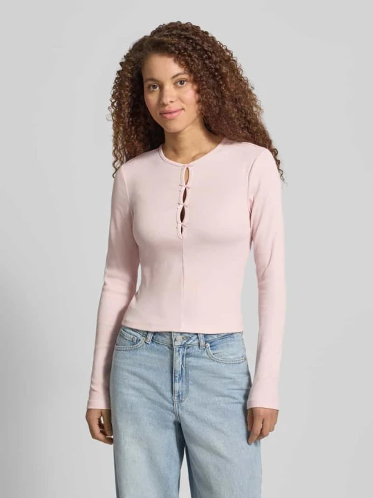 Zdjęcie produktu bluzka z długim rękawem o kroju slim fit z mieszanki bawełny model 'FEMKE' Only Różowy