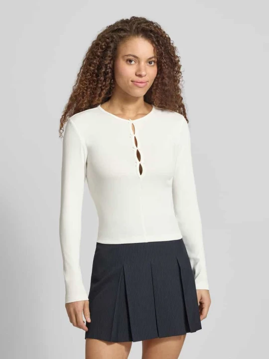 Zdjęcie produktu bluzka z długim rękawem o kroju slim fit z mieszanki bawełny model 'FEMKE' Only Biały