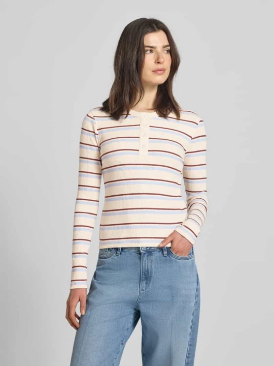Zdjęcie produktu Bluzka z długim rękawem o kroju slim fit z mieszanki bawełny model 'KATIE' Vero Moda Ciemnoczerwony