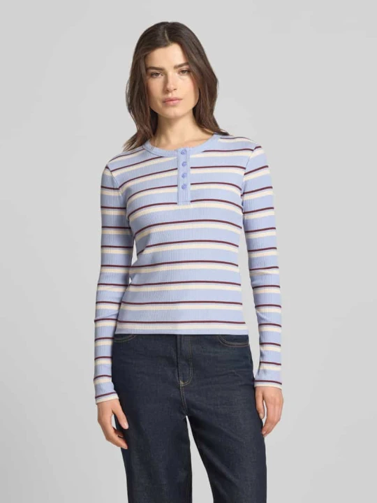 Zdjęcie produktu Bluzka z długim rękawem o kroju slim fit z mieszanki bawełny model 'KATIE' Vero Moda Jasnofioletowy