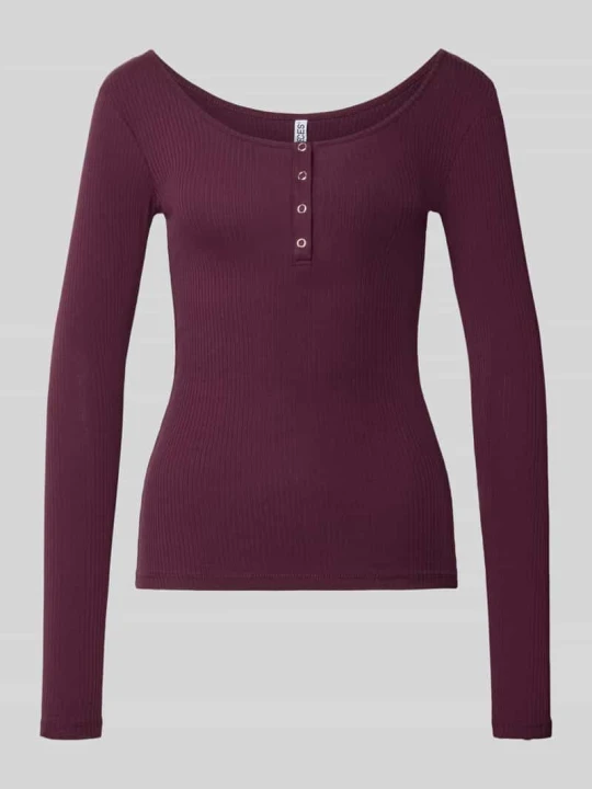 Zdjęcie produktu bluzka z długim rękawem o kroju slim fit z mieszanki bawełny model 'KITTE' Pieces Bordowy