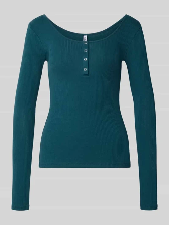 Zdjęcie produktu bluzka z długim rękawem o kroju slim fit z mieszanki bawełny model 'KITTE' Pieces Ciemnozielony