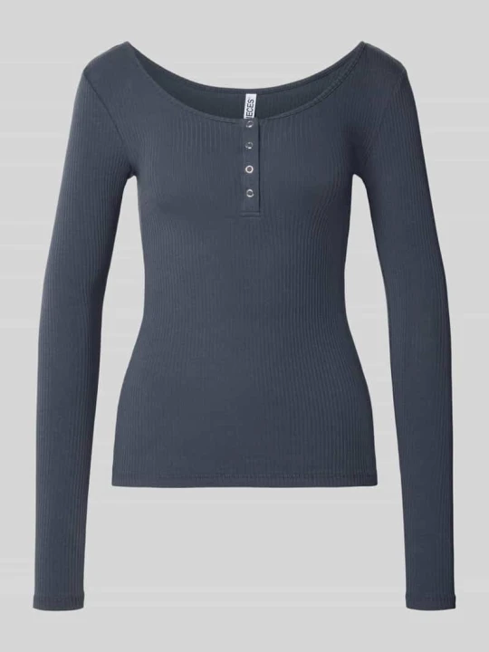 Zdjęcie produktu bluzka z długim rękawem o kroju slim fit z mieszanki bawełny model 'KITTE' Pieces Niebieski