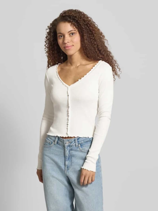 Zdjęcie produktu Bluzka z długim rękawem o kroju slim fit z mieszanki bawełny model 'LAILA' Only Złamany biały
