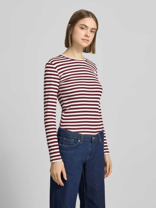 Zdjęcie produktu Bluzka z długim rękawem o kroju slim fit z mieszanki bawełny Pieces Bordowy