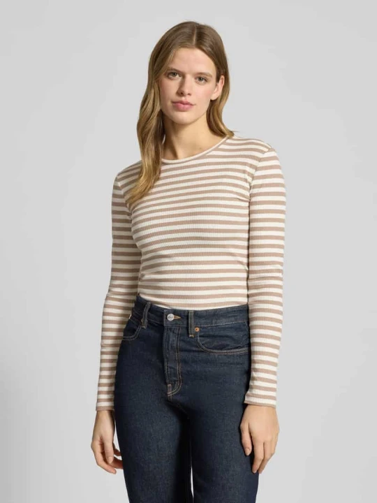 Zdjęcie produktu Bluzka z długim rękawem o kroju slim fit z mieszanki bawełny Pieces Beżowy