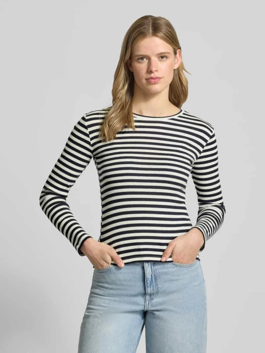 Zdjęcie produktu Bluzka z długim rękawem o kroju slim fit z mieszanki bawełny Pieces Granatowy