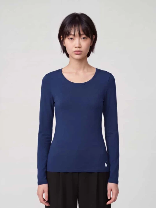 Zdjęcie produktu Bluzka z długim rękawem o kroju slim fit z mieszanki bawełny Polo Ralph Lauren Ciemnoniebieski