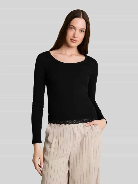 Zdjęcie produktu Bluzka z długim rękawem o kroju slim fit z mieszanki bawełny Tom Tailor Czarny