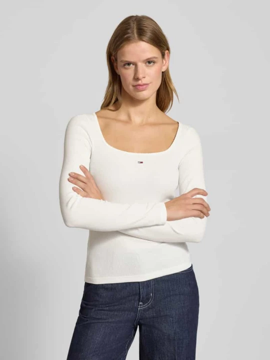 Zdjęcie produktu Bluzka z długim rękawem o kroju slim fit z mieszanki bawełny Tommy Jeans Biały
