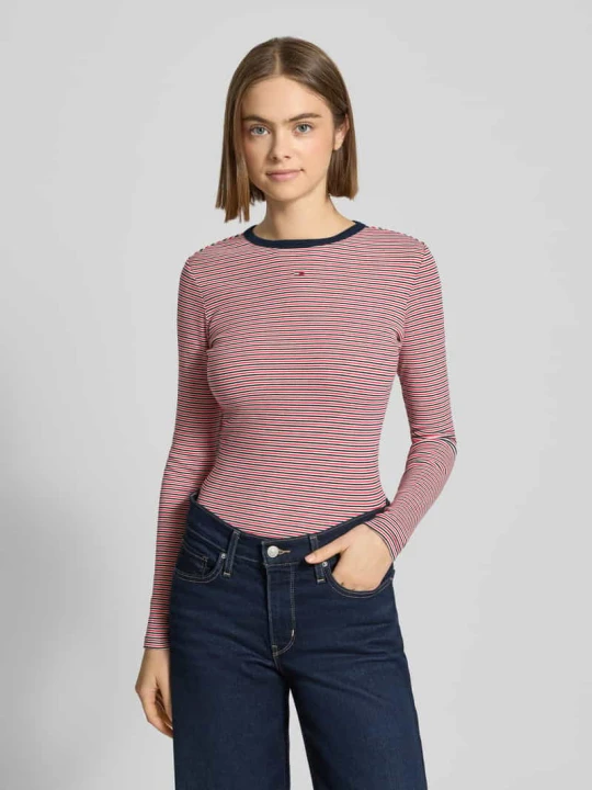 Zdjęcie produktu Bluzka z długim rękawem o kroju slim fit z mieszanki bawełny Tommy Jeans Czerwony