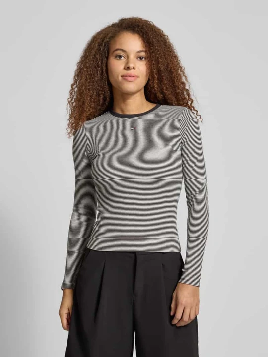 Zdjęcie produktu Bluzka z długim rękawem o kroju slim fit z mieszanki bawełny Tommy Jeans Czarny