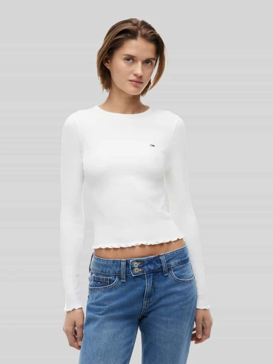 Zdjęcie produktu Bluzka z długim rękawem o kroju slim fit z mieszanki bawełny Tommy Jeans Złamany biały