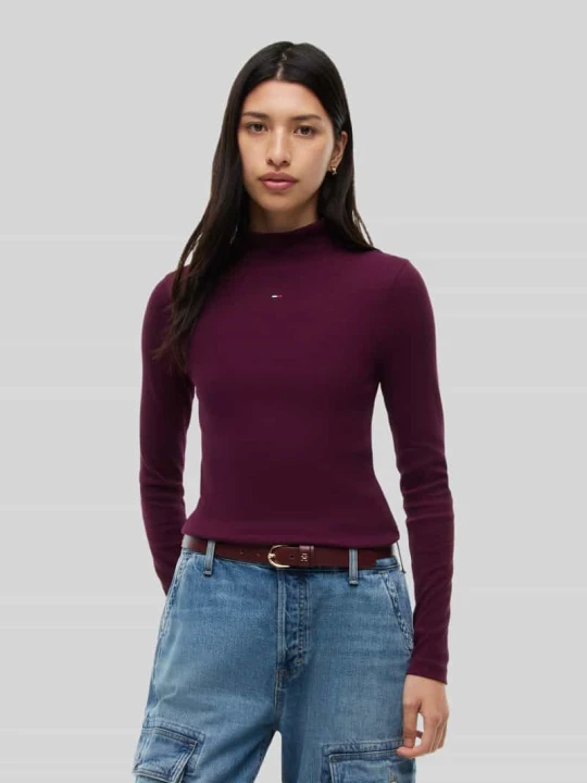 Zdjęcie produktu Bluzka z długim rękawem o kroju slim fit z mieszanki bawełny Tommy Jeans Bordowy