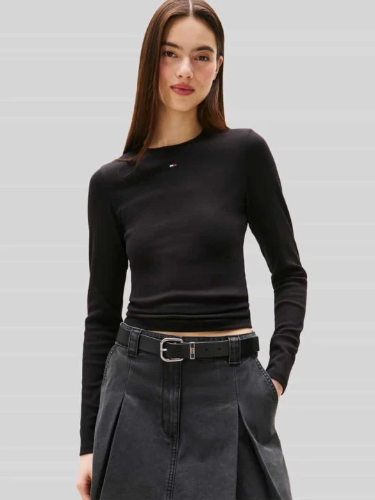 Zdjęcie produktu Bluzka z długim rękawem o kroju slim fit z mieszanki bawełny Tommy Jeans Czarny