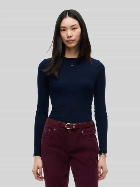 Zdjęcie produktu Bluzka z długim rękawem o kroju slim fit z mieszanki bawełny Tommy Jeans Granatowy