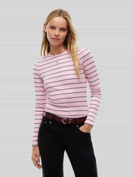 Zdjęcie produktu Bluzka z długim rękawem o kroju slim fit z mieszanki bawełny Tommy Jeans Różowy