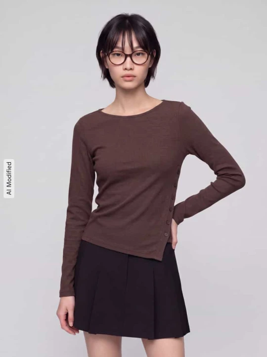 Zdjęcie produktu bluzka z długim rękawem o kroju slim fit z mieszanki bawełny model 'ALLIE' Levi's Orzechowy