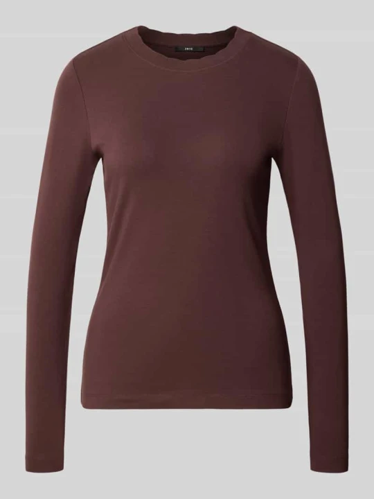 Zdjęcie produktu bluzka z długim rękawem o kroju slim fit z mieszanki bawełny z faliste wykończenie Zero Ciemnobrązowy