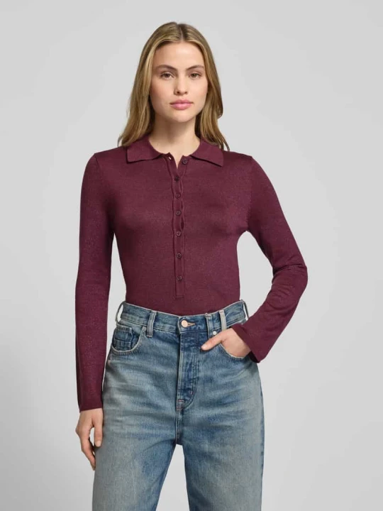 Zdjęcie produktu Bluzka z długim rękawem o kroju slim fit z mieszanki lyocellu i bawełny model ‘FLURA LUREX’ Selected Bordowy