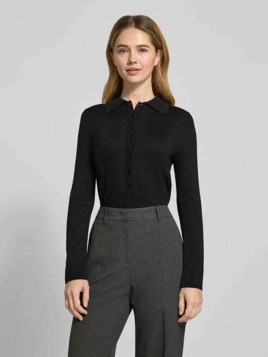 Zdjęcie produktu Bluzka z długim rękawem o kroju slim fit z mieszanki lyocellu i bawełny model ‘FLURA LUREX’ Selected Czarny