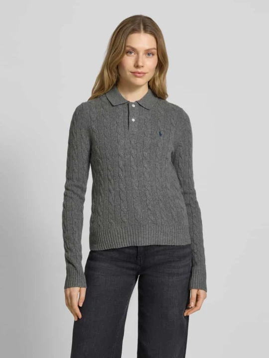Zdjęcie produktu Bluzka z długim rękawem o kroju slim fit z mieszanki wełny z domieszką kaszmiru Polo Ralph Lauren Średnioszary