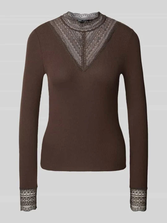 Zdjęcie produktu bluzka z długim rękawem o kroju slim fit z mieszanki wiskozy model 'TILDE' Only Czekoladowy