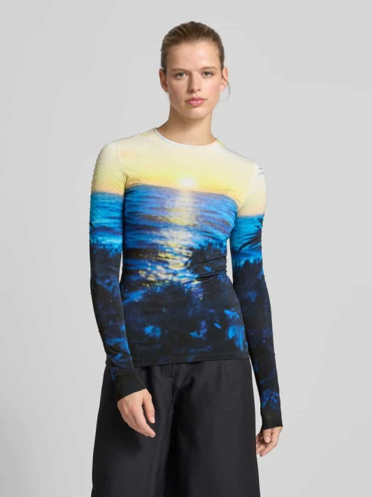 Zdjęcie produktu bluzka z długim rękawem o kroju slim fit z mieszanki wiskozy Paco Rabanne Błękitny