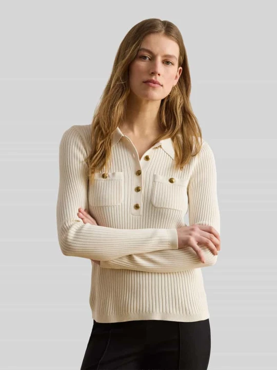 Zdjęcie produktu bluzka z długim rękawem o kroju slim fit z mieszanki wiskozy z guzikami Lauren Ralph Lauren Piaskowy
