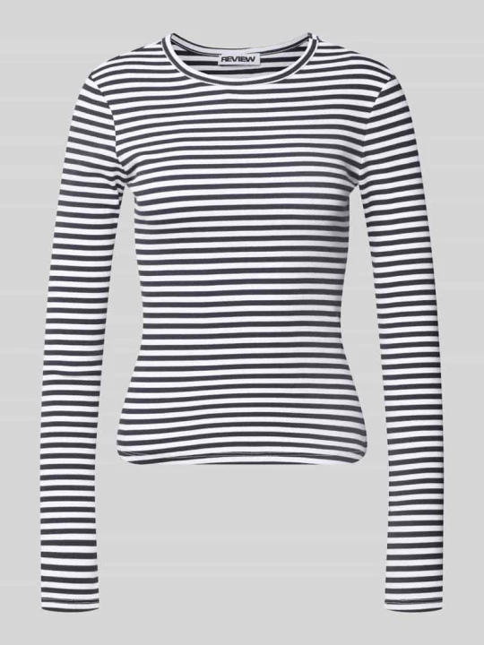 Zdjęcie produktu bluzka z długim rękawem o kroju slim fit z okrągłym dekoltem REVIEW Ciemnoniebieski
