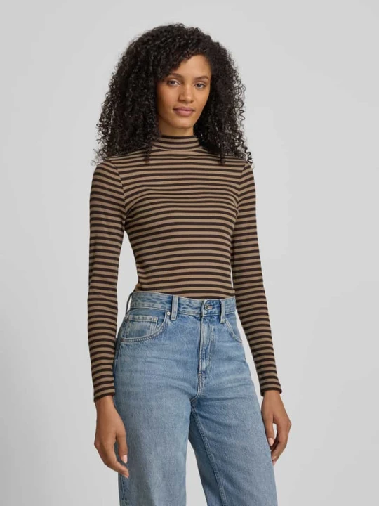 Zdjęcie produktu Bluzka z długim rękawem o kroju slim fit ze stójką Drykorn Czekoladowy