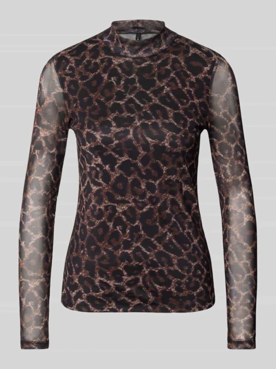 Zdjęcie produktu bluzka z długim rękawem o kroju slim fit ze wzorem na całej powierzchni model 'ERICA' Only Średniobrązowy melanż