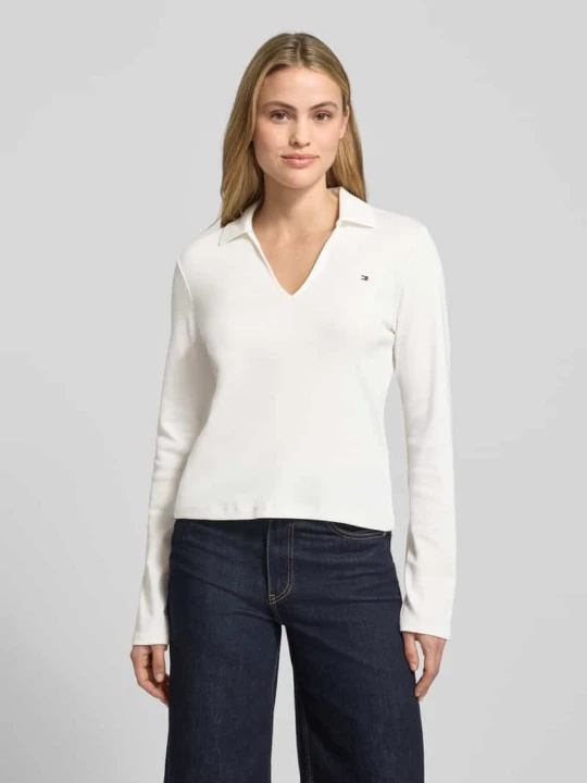 Zdjęcie produktu Bluzka z długim rękawem o kroju slim fit z czystej bawełny z kołnierzykiem polo Tommy Hilfiger Écru