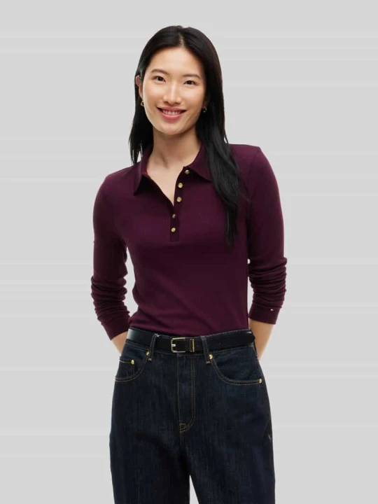 Zdjęcie produktu Bluzka z długim rękawem o prążkowanej fakturze model 'D-POLO-1 / 1' Tommy Hilfiger Ciemnoczerwony