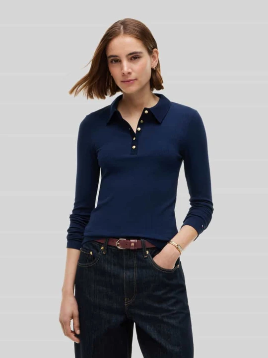Zdjęcie produktu Bluzka z długim rękawem o prążkowanej fakturze model 'D-POLO-1 / 1' Tommy Hilfiger Granatowy