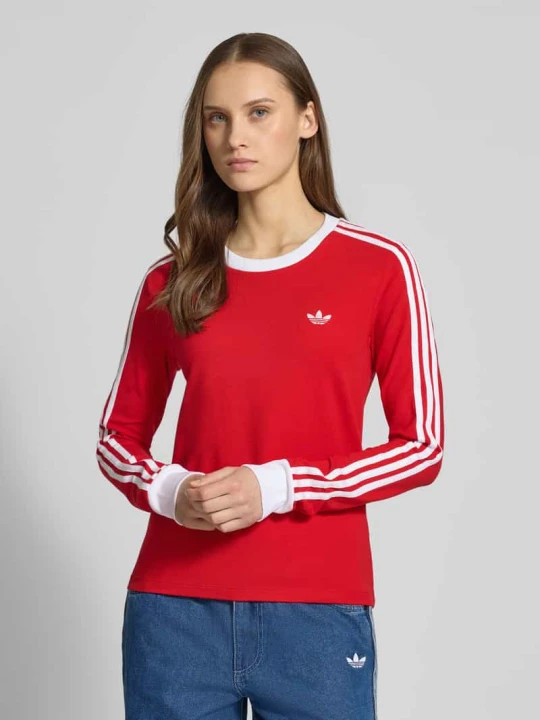 Zdjęcie produktu Bluzka z długim rękawem z okrągłym dekoltem i wyhaftowanym logo adidas Originals Czerwony