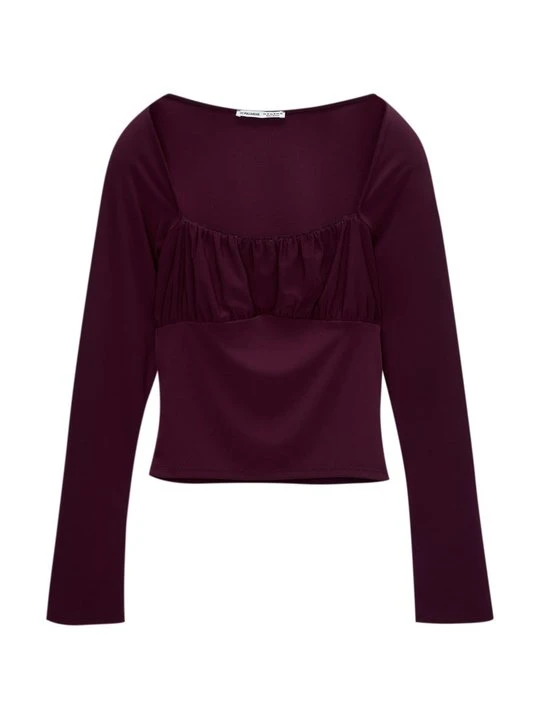 Zdjęcie produktu Bluzka z długim rękawem PULL&BEAR ciemnoliliowy