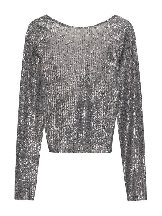 Zdjęcie produktu Bluzka z długim rękawem PULL&BEAR srebrny