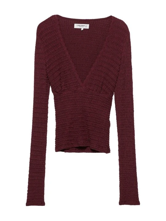 Zdjęcie produktu Bluzka z długim rękawem PULL&BEAR bordowy