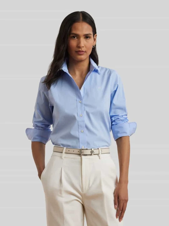 Zdjęcie produktu bluzka z długim rękawem w kroju regular fit z mieszanki bawełny Lauren Ralph Lauren Jasnoniebieski