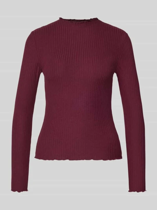 Zdjęcie produktu bluzka z długim rękawem w kroju slim fit z dodatkiem wiskozy model 'EMMA' Only Bordowy