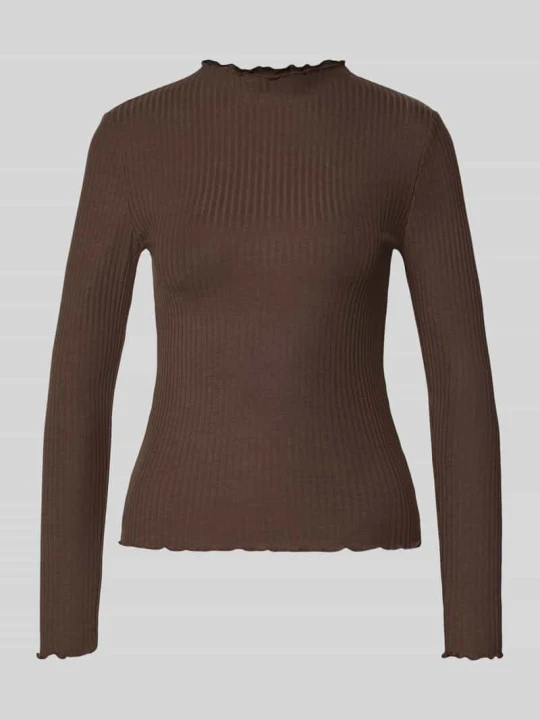 Zdjęcie produktu bluzka z długim rękawem w kroju slim fit z dodatkiem wiskozy model 'EMMA' Only Czekoladowy
