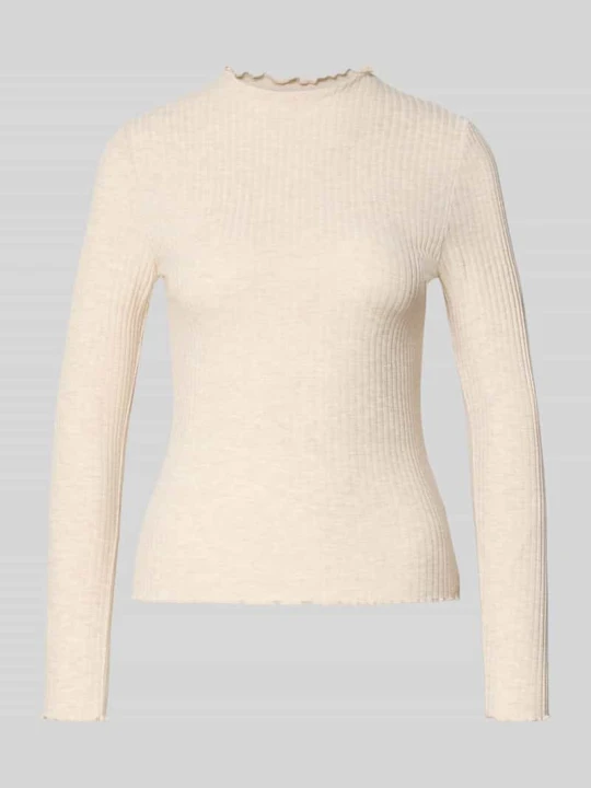 Zdjęcie produktu bluzka z długim rękawem w kroju slim fit z dodatkiem wiskozy model 'EMMA' Only Piaskowy