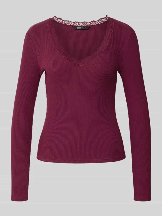 Zdjęcie produktu bluzka z długim rękawem w kroju slim fit z mieszanki bawełny model 'SARA SHARAI' Only Bordowy