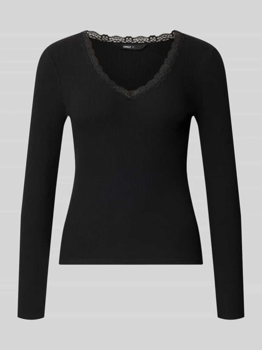 Zdjęcie produktu bluzka z długim rękawem w kroju slim fit z mieszanki bawełny model 'SARA SHARAI' Only Czarny