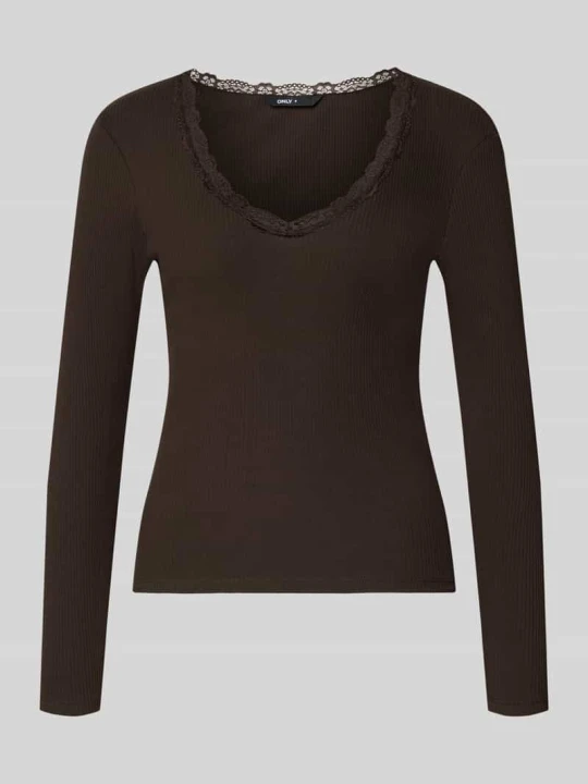 Zdjęcie produktu bluzka z długim rękawem w kroju slim fit z mieszanki bawełny model 'SARA SHARAI' Only Czekoladowy