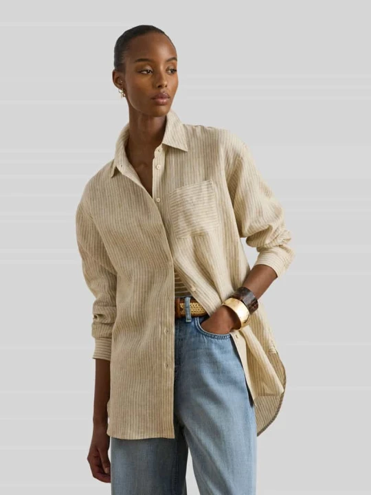 Zdjęcie produktu Bluzka z długim rękawem z czystego lnu o kroju relaxed fit Lauren Ralph Lauren Beżowy
