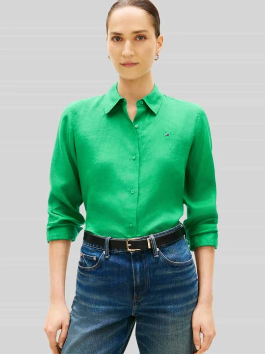 Zdjęcie produktu Bluzka z długim rękawem z czystego lnu o kroju relaxed fit Tommy Hilfiger Zielony
